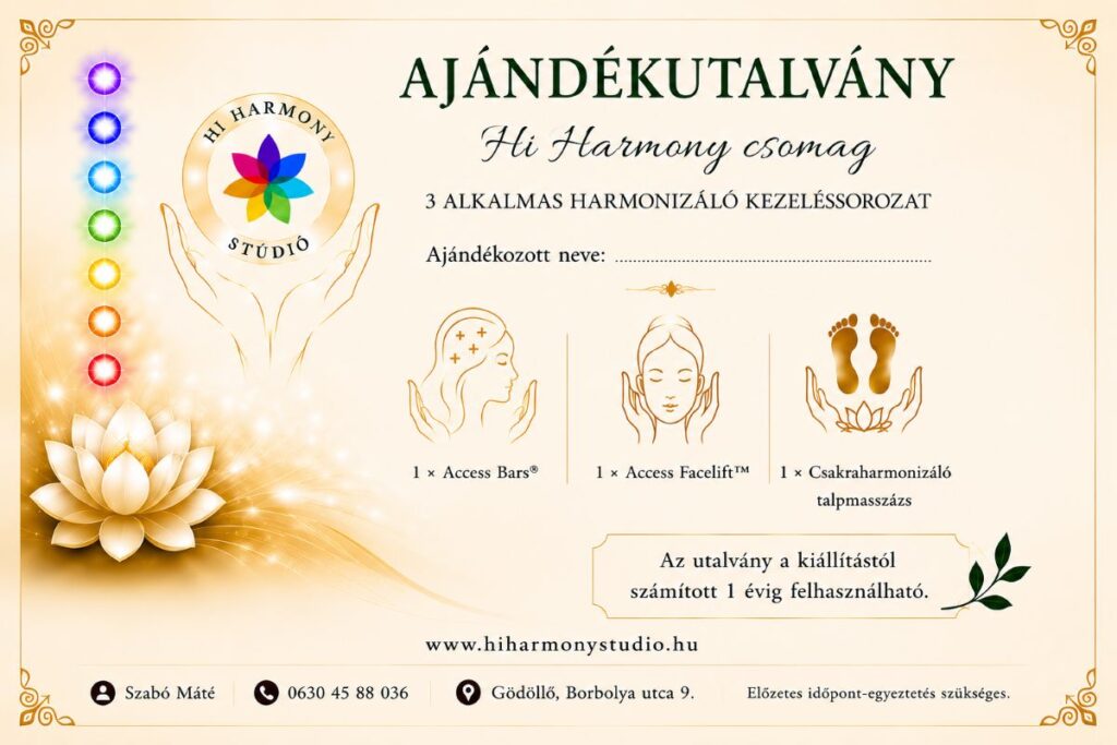 Hi Harmony csomag Access Bars, Access Facelift és csakraharmonizáló talpmasszázs kezelések, Hi Harmony Stúdió Gödöllő